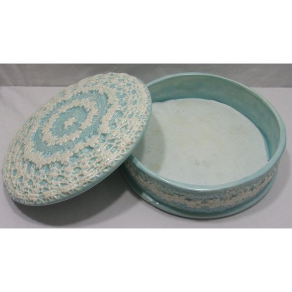 Lidded Turquoise Glazed Ceramic Catch-All Jewelry/Trinket Dish Box 7" - Picture 3 of 9